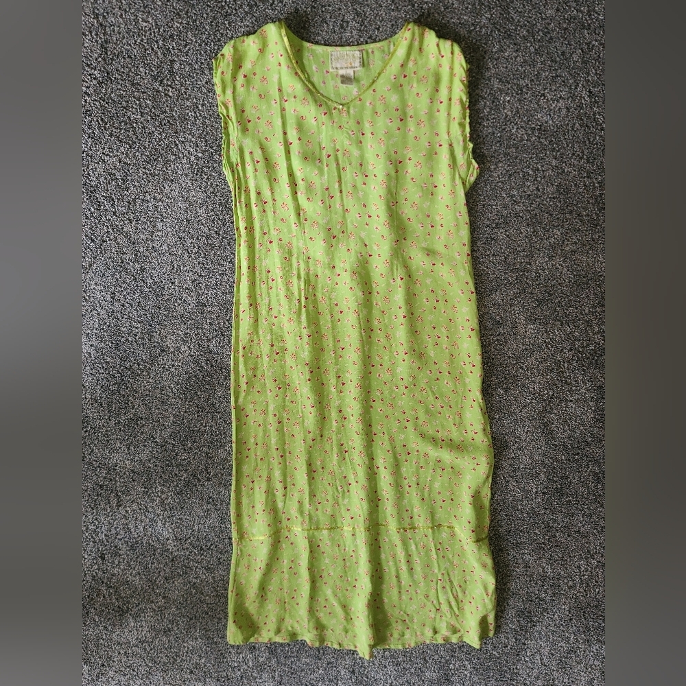 Y2K Ditsy floral Pudding Shop Oversized Lime Green Floral Dress – Size 2